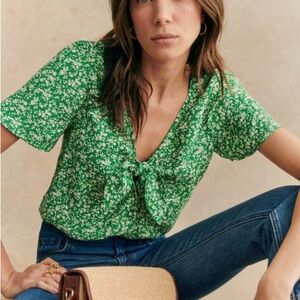 Sezane Green Floral Top